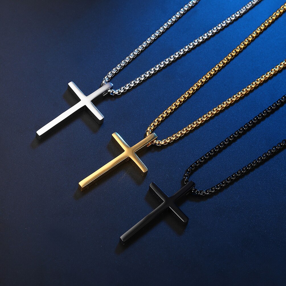 Men's Necklace Cross Pendant Christian Stainless Steel 24Inch Chain Link Crucifix Necklaces Male Jewelry