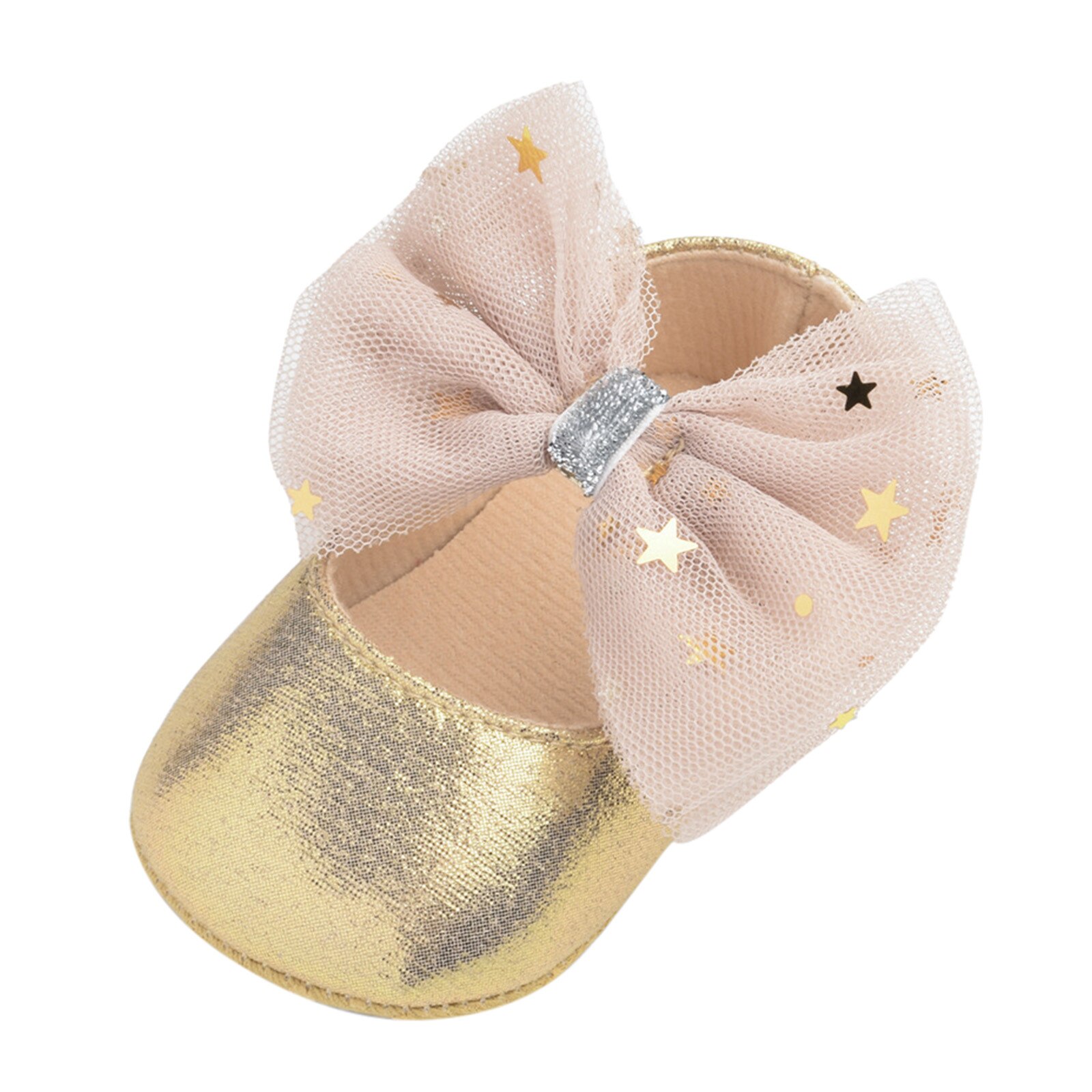 Baby Girls shoes sneakers Mary Janes Flat Bowknot Rubber Sole First Walker Princess Dress Shoes baby shoes: Gold / 12