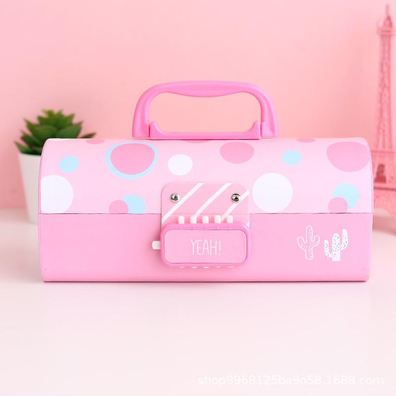 Dubbele Wachtwoord Vergrendelen Grote Capaciteit Eenhoorn Leuke Etui Voor Meisjes Potlood Tas Briefpapier Pencilcase Kawaii Schoolbenodigdheden: Pink Circle