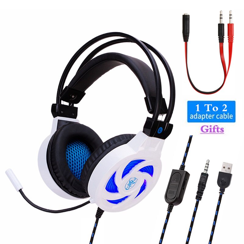 Til  ps4 pc gaming headset computer gamer kablede hovedtelefoner med mikrofon led bas hjelm musik bas børn høretelefon telefon bærbar: Hvid lysdiode til  ps4