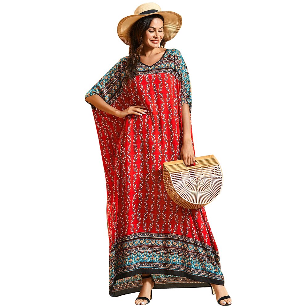 Dubai maxi kaftan naiset muslimi mekko print boheemi ranta kesä kaftaani viitta oversize arabi puku abayas islamilainen vaatteet