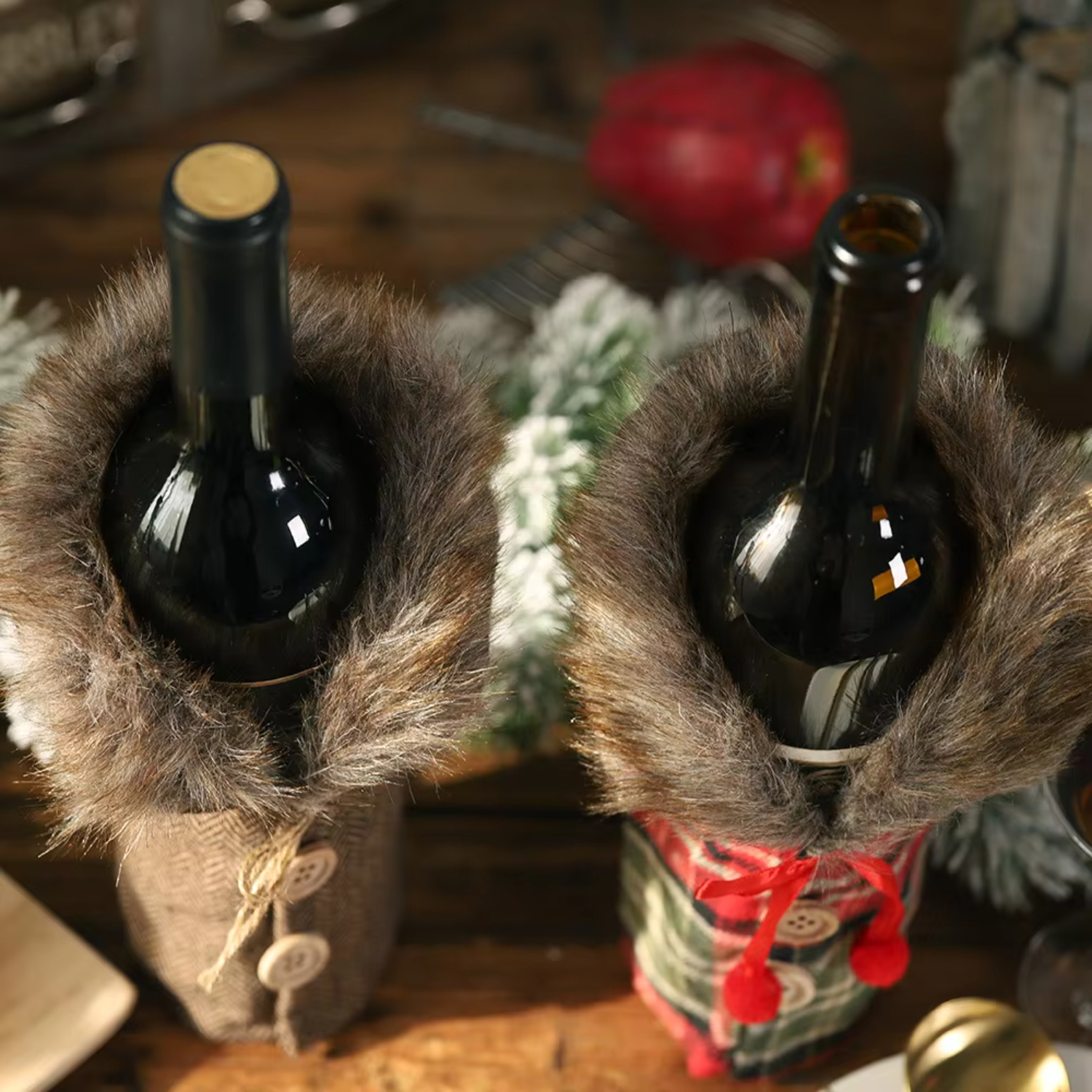 Festival de Navidad, , decoración de botellas de vino, falda a cuadros a rayas, cubierta para botellas de vino, bolsas para botellas de vino tinto,