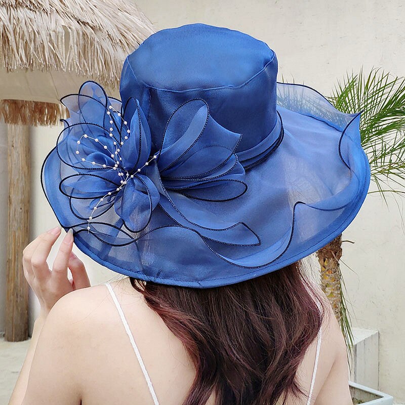 Women's Organza Church Fascinator Bridal Tea Party Wedding Hat Ladies Female Fedoras Solid Color Cute Outdoor Cap