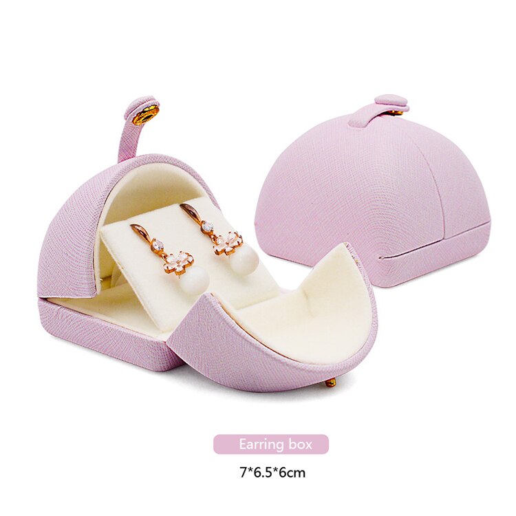 Pink Leather Snap Button Double-Sided Opening Jewelry Packaging Box Proposal Double Ring Box Pearl Necklace Collection Box: Earring box