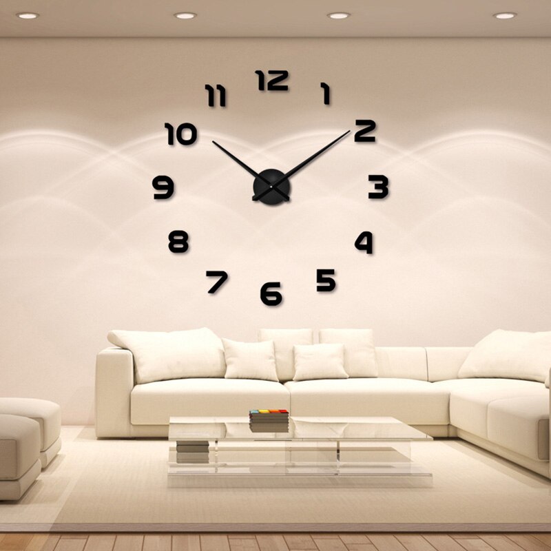 moderne 3D DIY Wanduhr Acryl Spiegel Wand Aufkleber Uhr Hause schmücken Uhren Metall Zifferblatt Mit Stumm Bewegung uhr: black / 37 inch