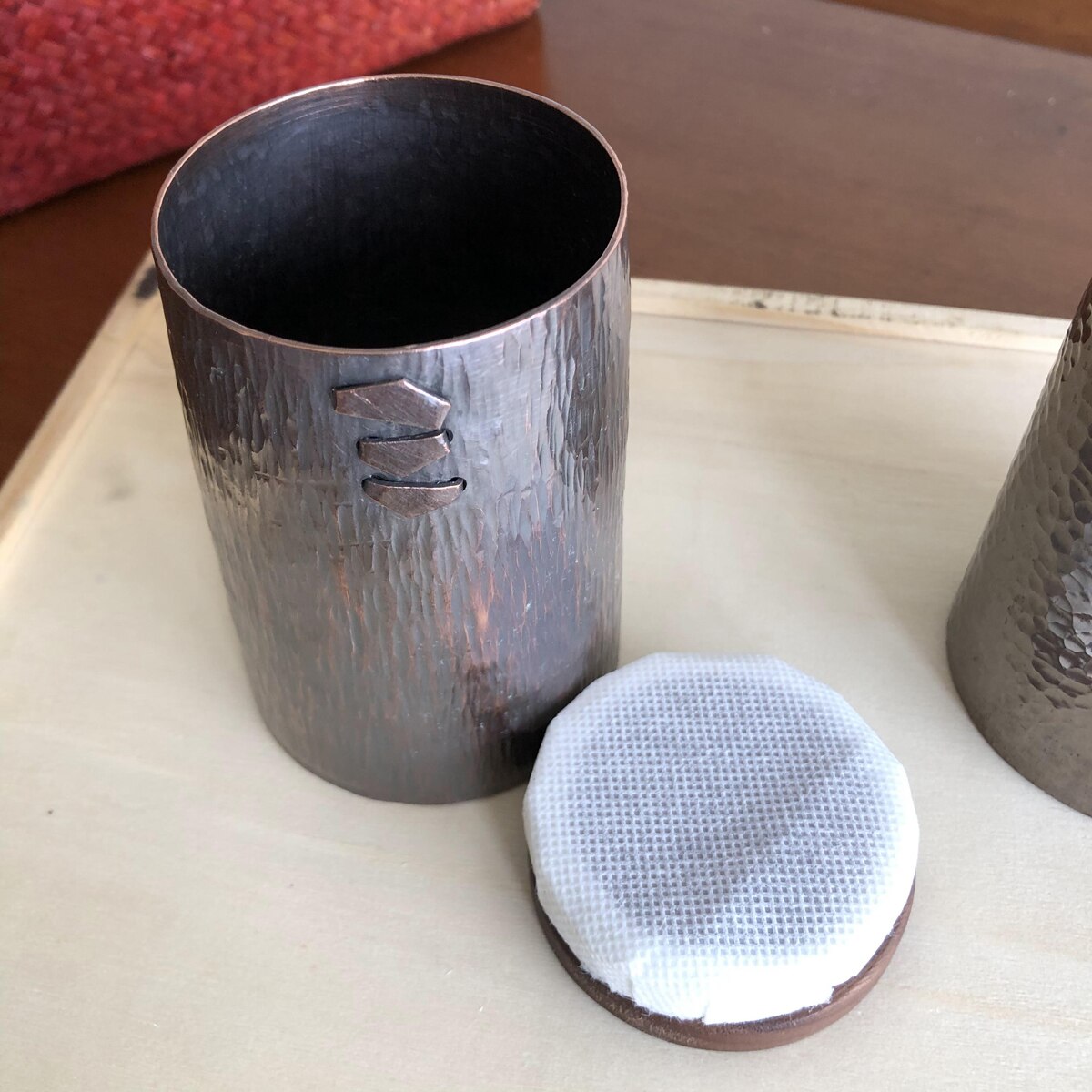 Pure Copper Jar Sealed Container Tea Coffee Handcrafted Hammered Storage Bin Walnut Lid Canister