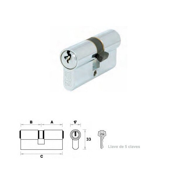 Cilindro Fac Llave Dentada 60-f 30x30 Niquelado 13,5 mm.