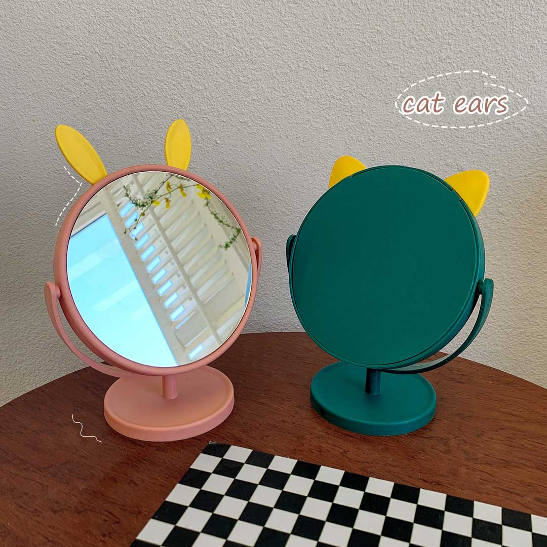 Espejo de maquillaje con orejas de conejo y gato para el hogar, accesorio de tocador pequeño para dormitorio, escritorio y oficina, bonito