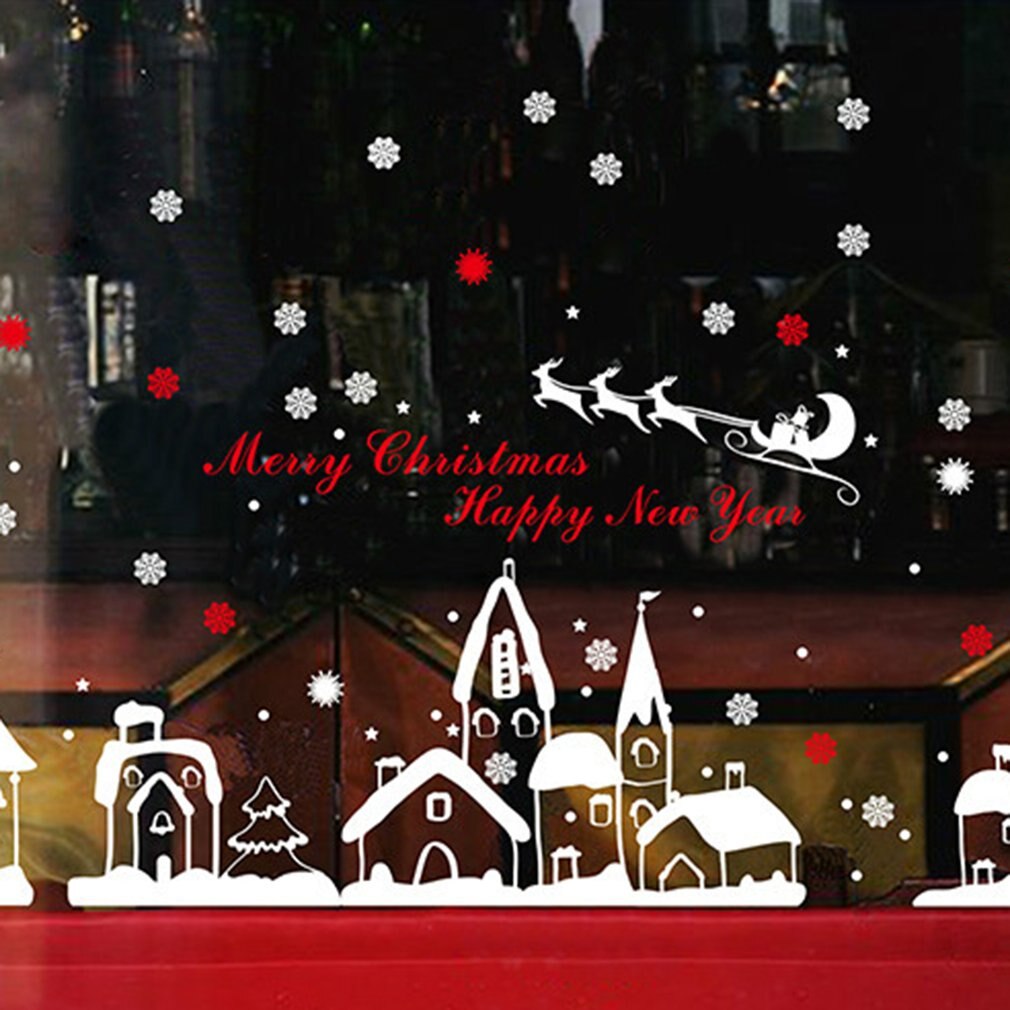 DLX0731 Snow Town Themed Display Window Wall Stickers Removable PVC Decals DIY Decorative Christmas Mural Home Ornaments