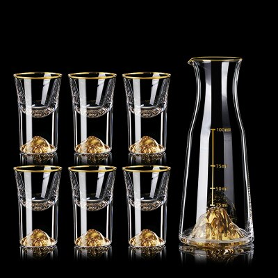 Top Grade Golden Mountain Liquor Shot Glass Wine Decanter Crystal Vodka White Spirit Gold Foil Dispenser Small Cups Wineglass