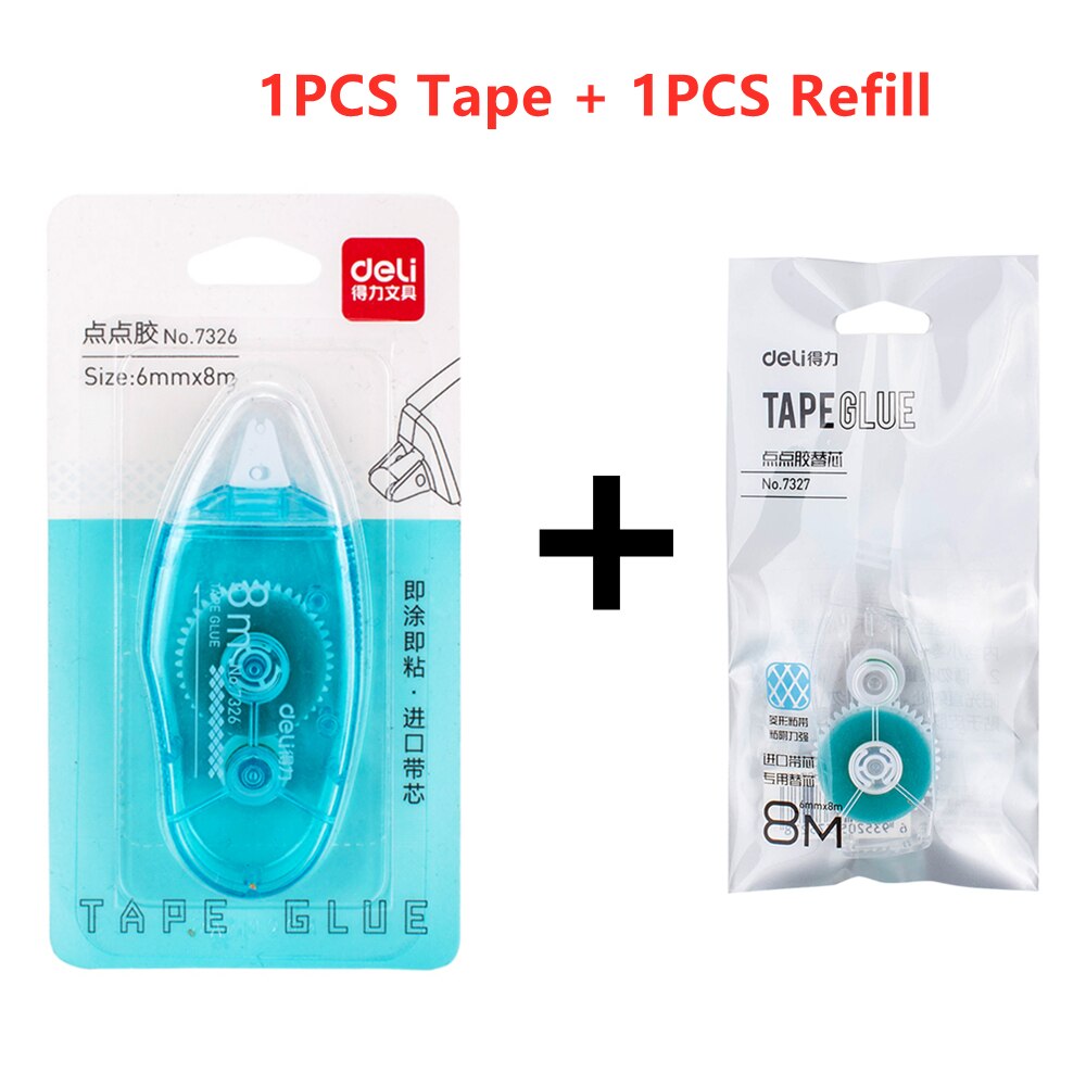 Deli Double Sided Adhesive Dots Stick Roller Glue Tape Dispenser Sticks Adhesive Cutter Stationery Office Supply 7326: Blue With Refill