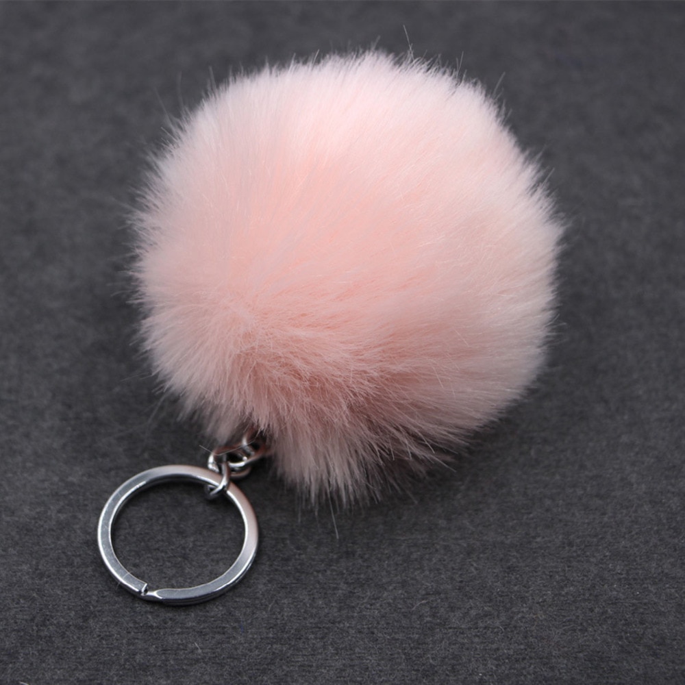 de Navidad Artificial Bola de pelo de conejo de peluche de felpa Fuzzy Llavero de pelo llavero con pompón coche bolsa llavero colgante de llavero de la joyería