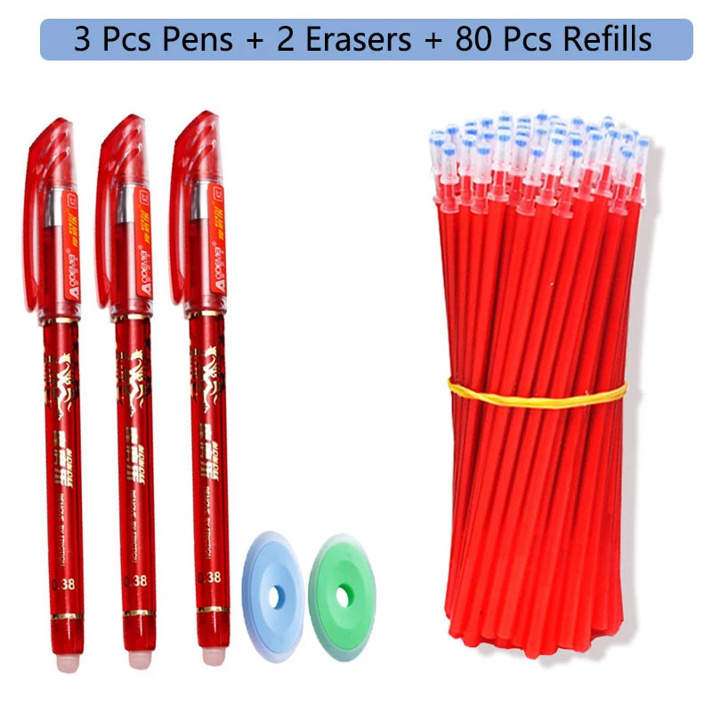 85 Pcs/Set Kawaii Erasable Pens 0.5mm Gel Pen Stationery Waterproof Gel Ink Back to School Writing supplies for Notebook Writing: Red