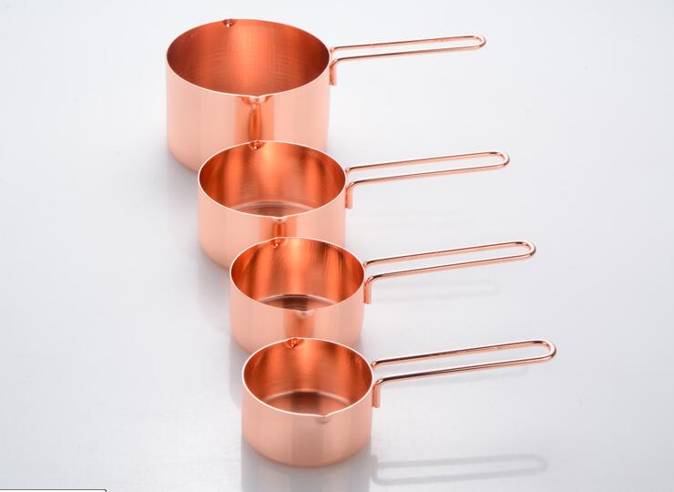 Taza de medición de acero inoxidable cobre plateado oro rosa accesorios de cocina hornear Bartending cuchara de medición herramienta de cocina OK 1145