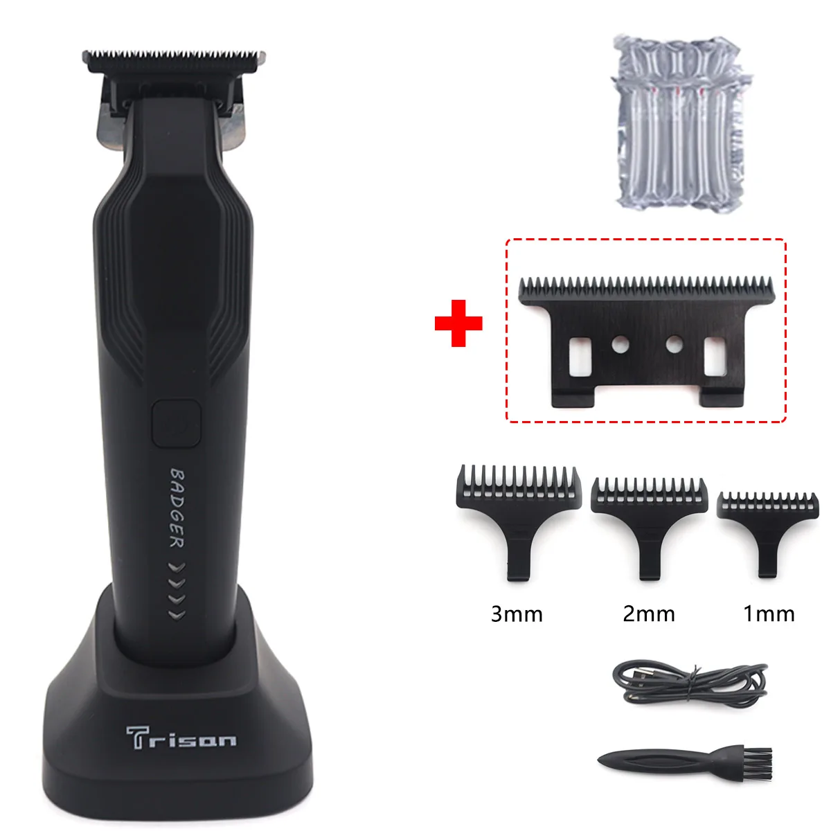 Cortadora de pelo para hombres, cuchilla en T DLC de grafito con cargador de Base, cortadora de pelo USB inalámbrica de poco ruido, máquina de acabado: Gris