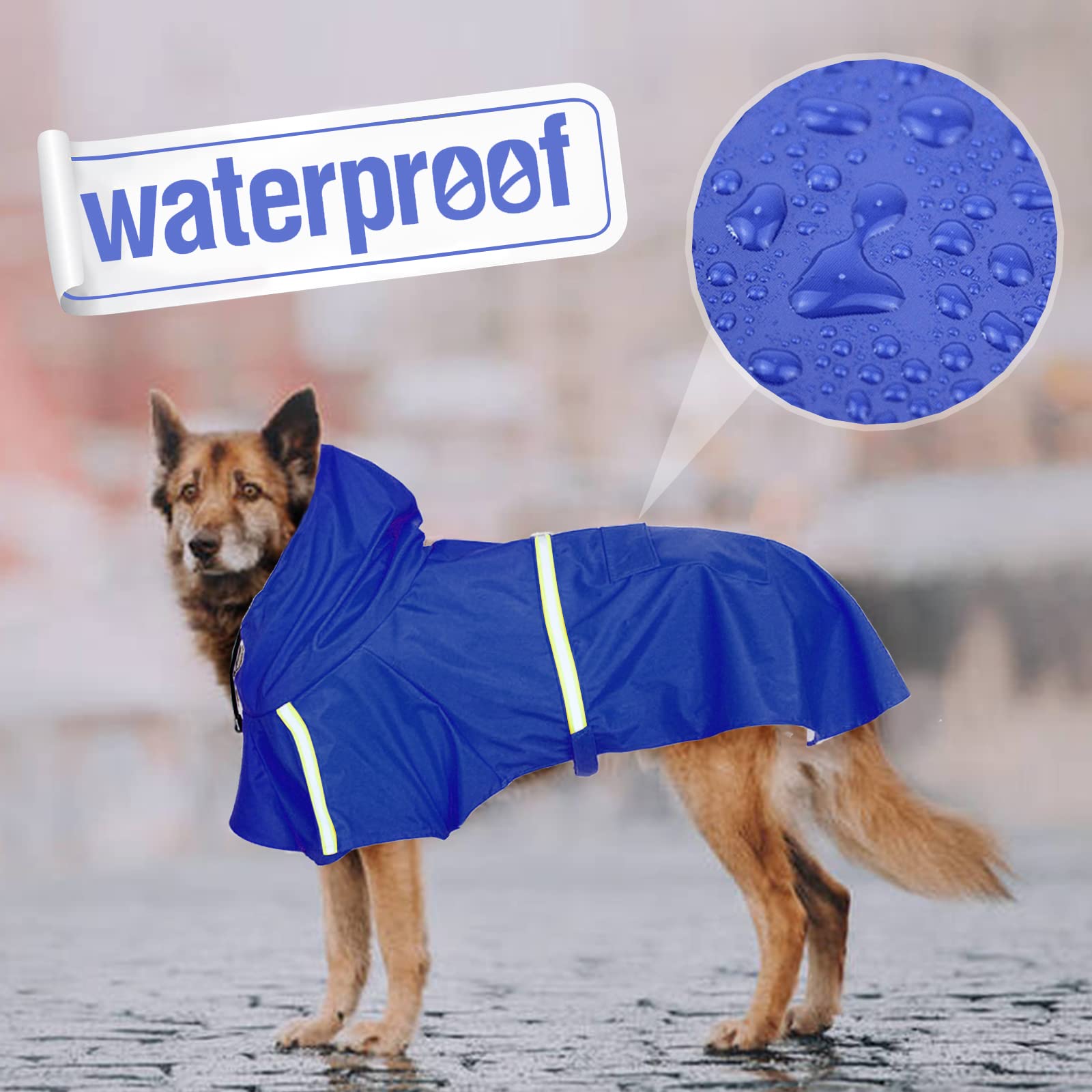 Dog Raincoat Rain Poncho Coat With Reflective Strap Waterproof Rain Jacket With Hood Leash Hole Adjustable Slicker Rainwear