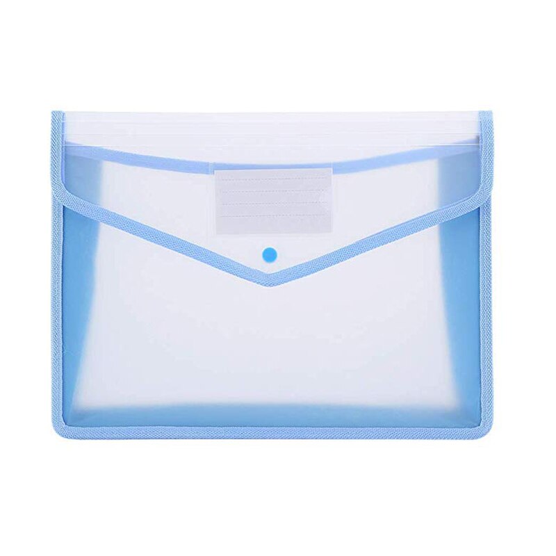 Plastic A4 Bestand Mappen Grote Capaciteit Portemonnee Document Zak Popper Portemonnee Envelop Mappen Voor Office Home School Travel Pvc Zak: blue