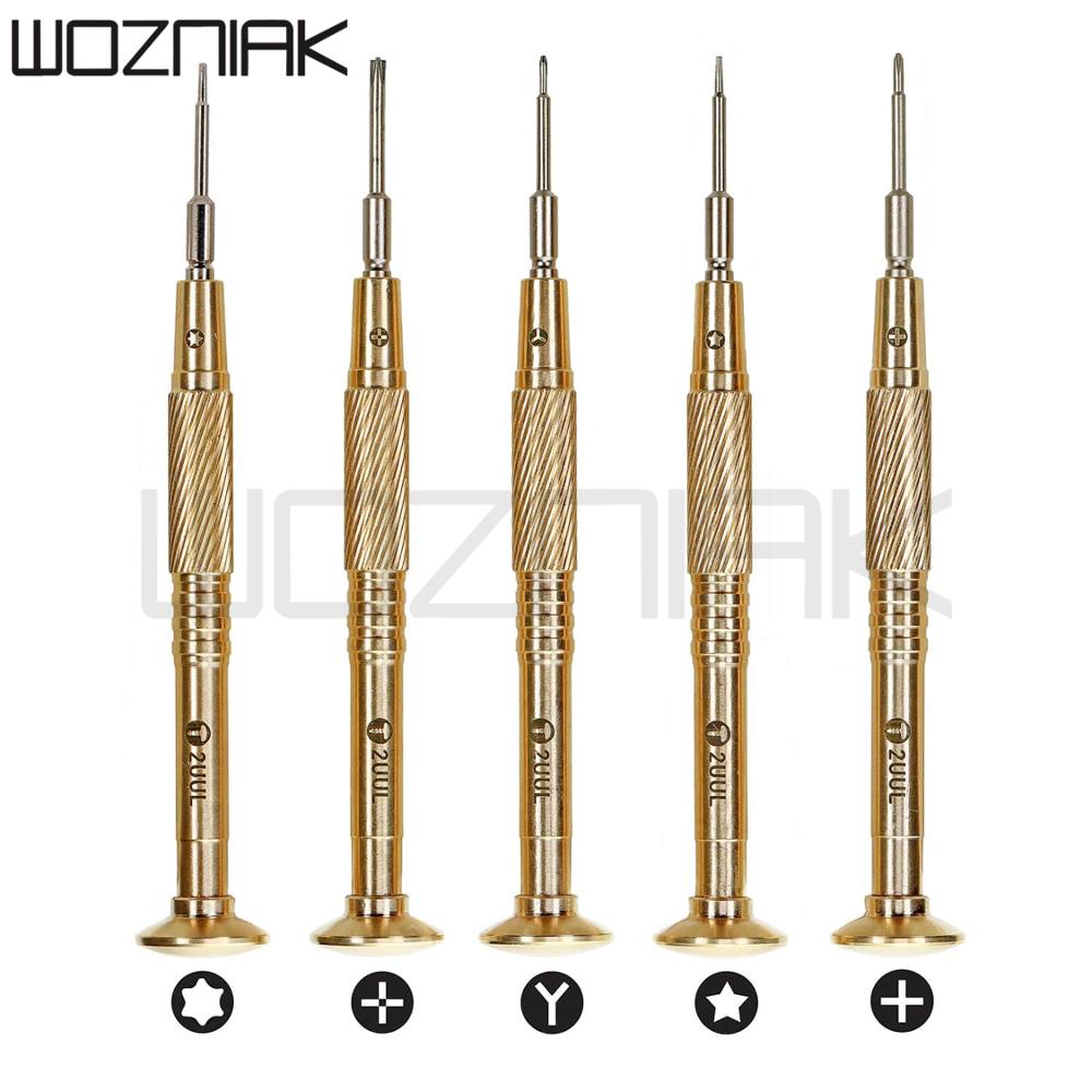 Destornillador de peso ondulado con mango de latón, 2UUL, para IPHONE, IPAD, relojes, herramientas de reparación, conformado integrado: abcde full set 5pcs
