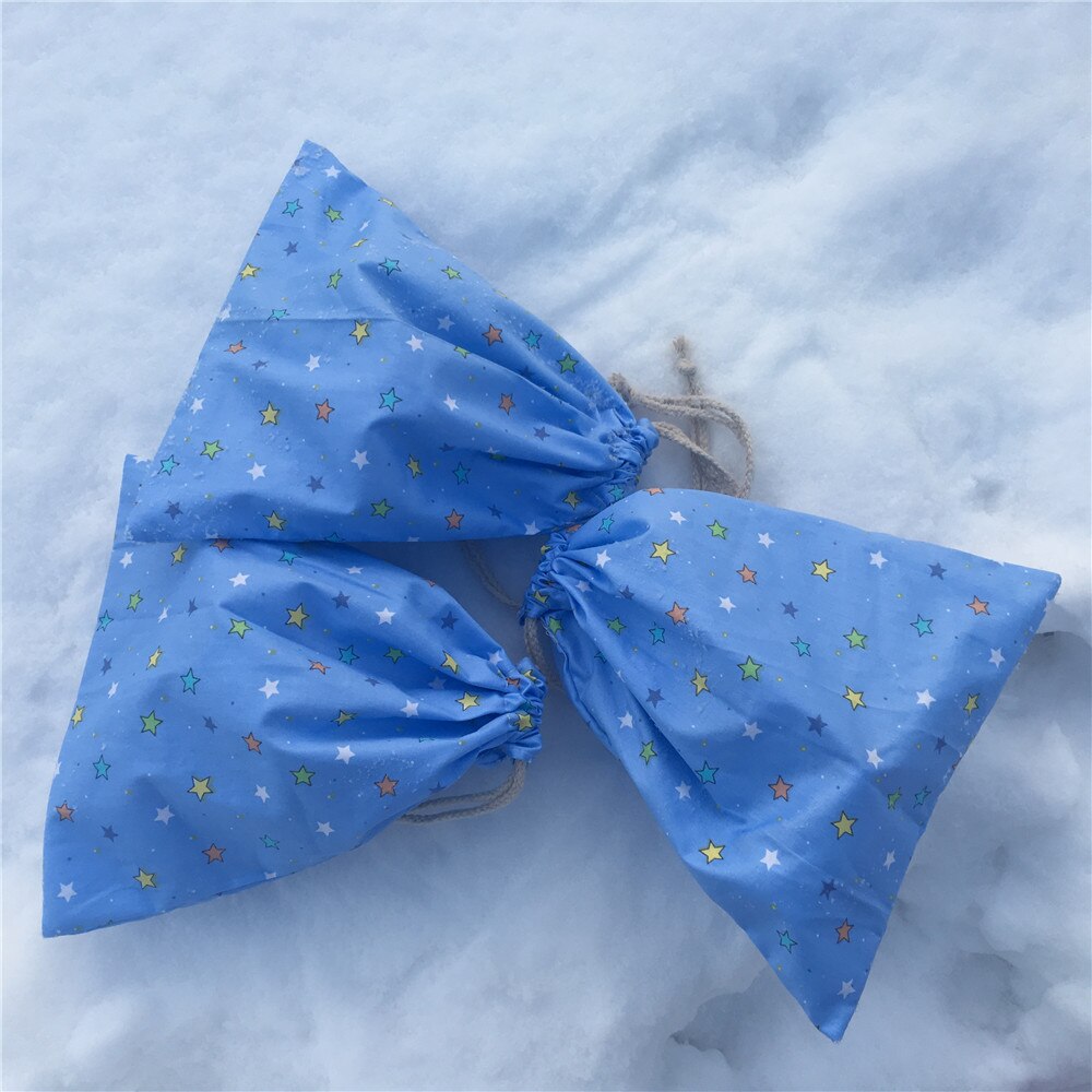 Yile 1pc katoenen trekkoord etui munt telefoon tasje party favor multifunctionele tas sterren blauw 8129a