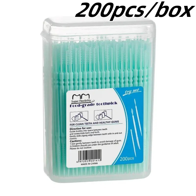 200 stks/doos Tandenstoker Borstel Plastic Wegwerp Rager Dubbele Hoofd Tandzijde Stok voor Huishoudelijke Mondreiniging Gereedschap: green