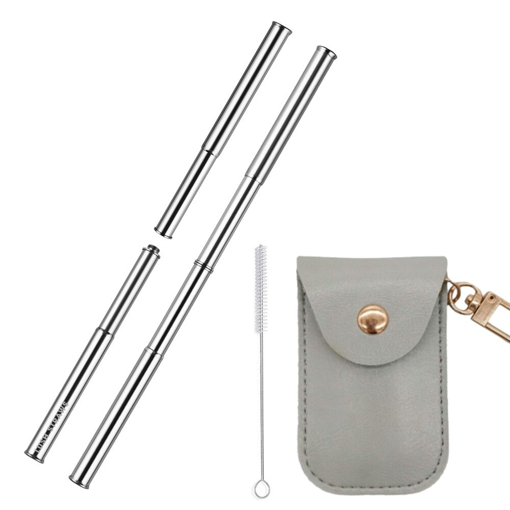 Portable Stainless Steel Reusable Metal Straw Portable Collapsible Foldable with Case Cleaning Brush Bar Drinking Accessories