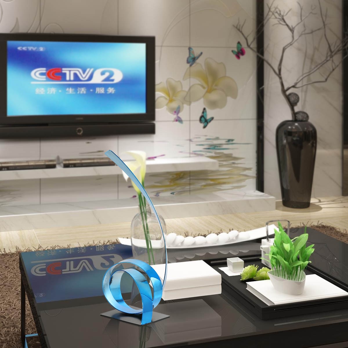 Ijzeren Sculptuur De Stijgende Lint Metalen Sculptuur Moderne Stijl Sculptuur Handwerk Home Decoratie Ornament Blauw