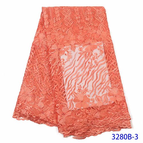 Nigeriaanse Kant Stoffen Franse Kant Stof Met Kralen C Afrikaanse Kant Stof Kant Materiaal Voor Kleding YA3280B-6: Picture 3