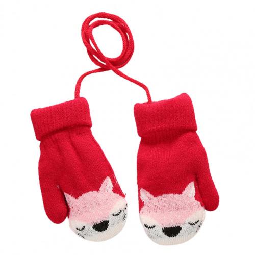 Kinderen Winter Dikke Warme Leuke Cartoon Vos Dubbellaags Gebreide Handschoenen Wanten Kids Accessoires: Rood