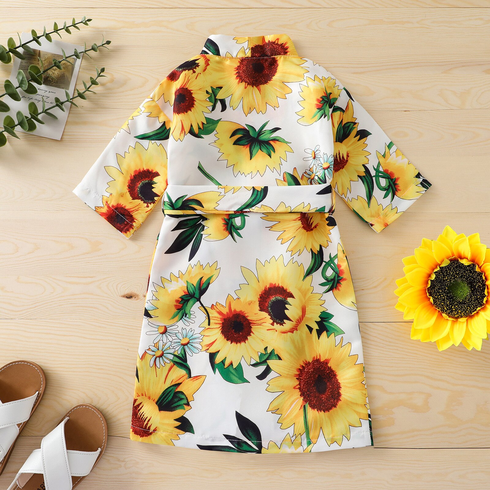Roupão de girassol de verão 1-6 anos, camisola casual de mangas curtas para meninas