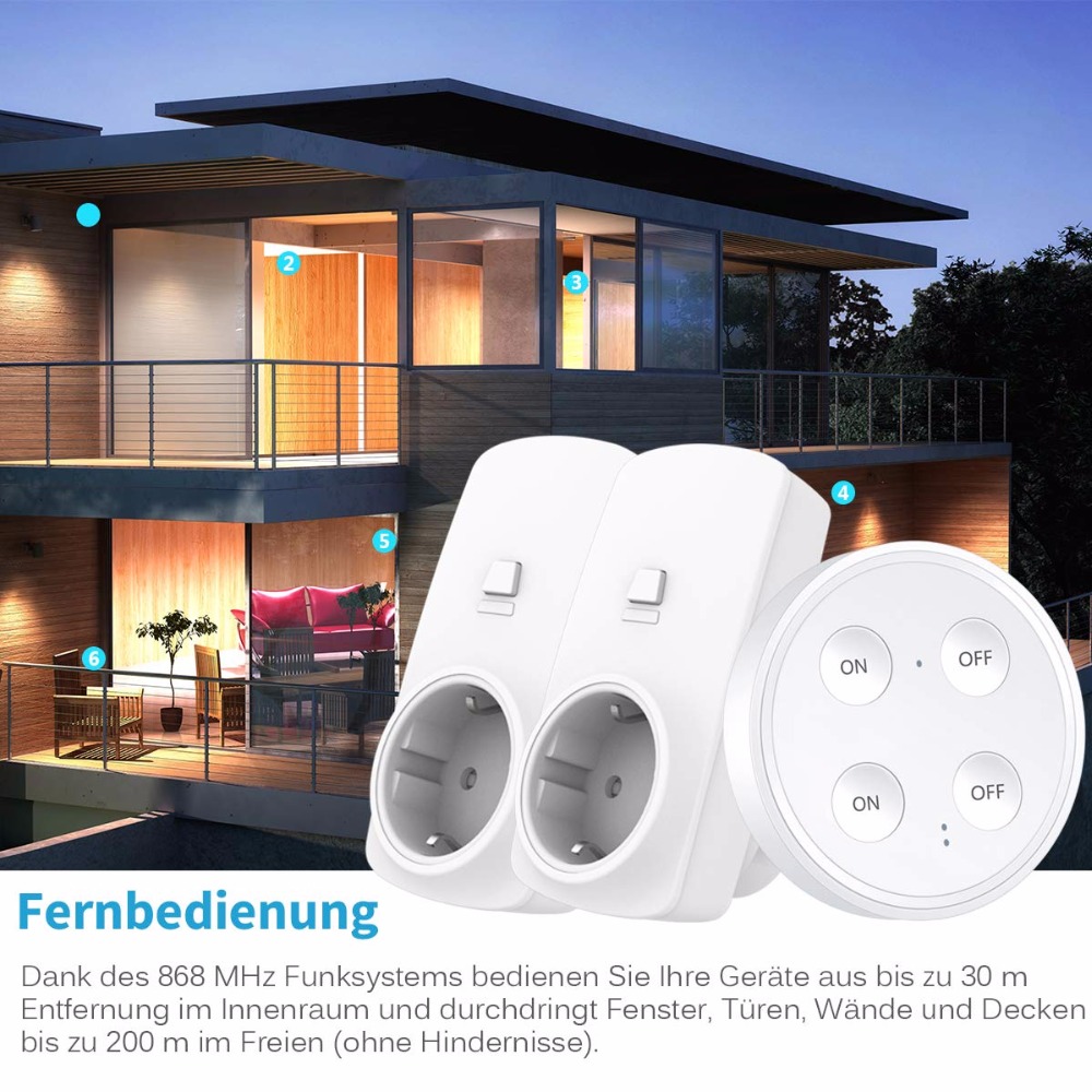 Wireless Socket Kit, EU Plug and MINI Wireless Switch, Mountable or Portable, Remote Control Device Outlet up to 30m