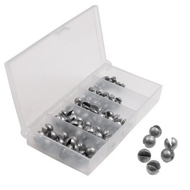 100pcs/box Fishing Sinker Set Weight Tackle Round Split Bite Lead Shot Auxiliary Fishing Tackle Beans Sinker with Box