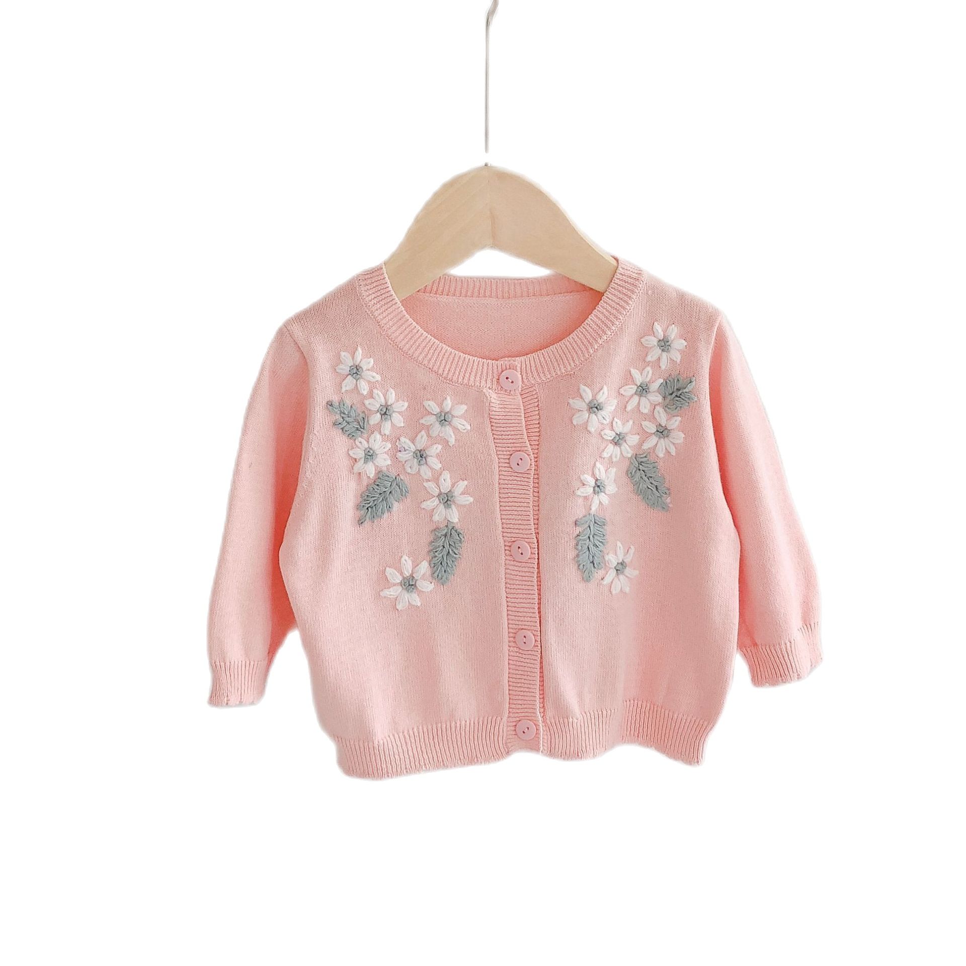 Baby Mädchen zur Seite fahren Herbst Kleinkind Mädchen Strickjacke Jacke Baumwolle Strickwaren Stickerei Blumen Neugeborenen Outwear Kleidung Strickjacken Mantel