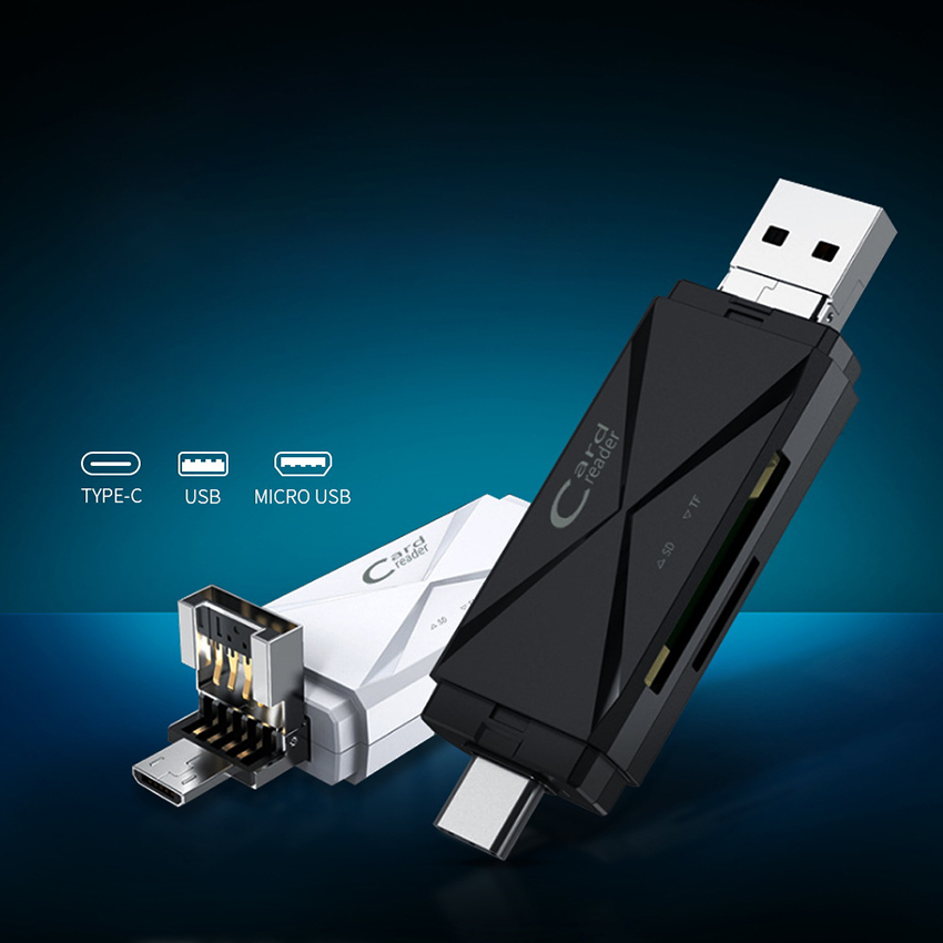 Micro Usb Otg Kaartlezer Usb 2.0 Type-C Sd Kaartlezer Adapter, sd &amp; Tf Card Slots Voor Micro Sd, Sdhc, Sdxc Geheugenkaarten