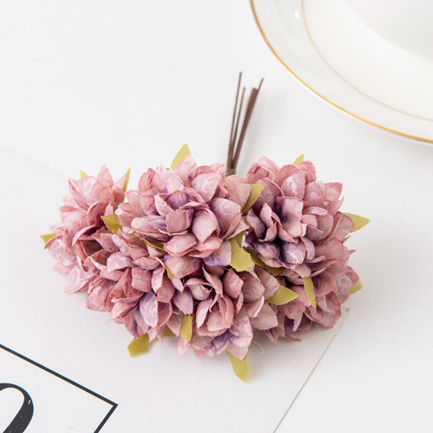 6 Stuks Kunstbloemen Zijde Anjer Mini Boeket Bruiloft Krans Scrapbooking Diy Craft Box Voor Thuis Kerst Decoratie: plum