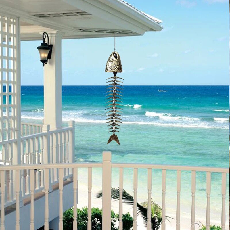 Fishbones Wind Chimes Classic Retro Fish Bone Wind Chimes Ornaments Metal Wind Chimes Garden Living Room Balcony Decor PW