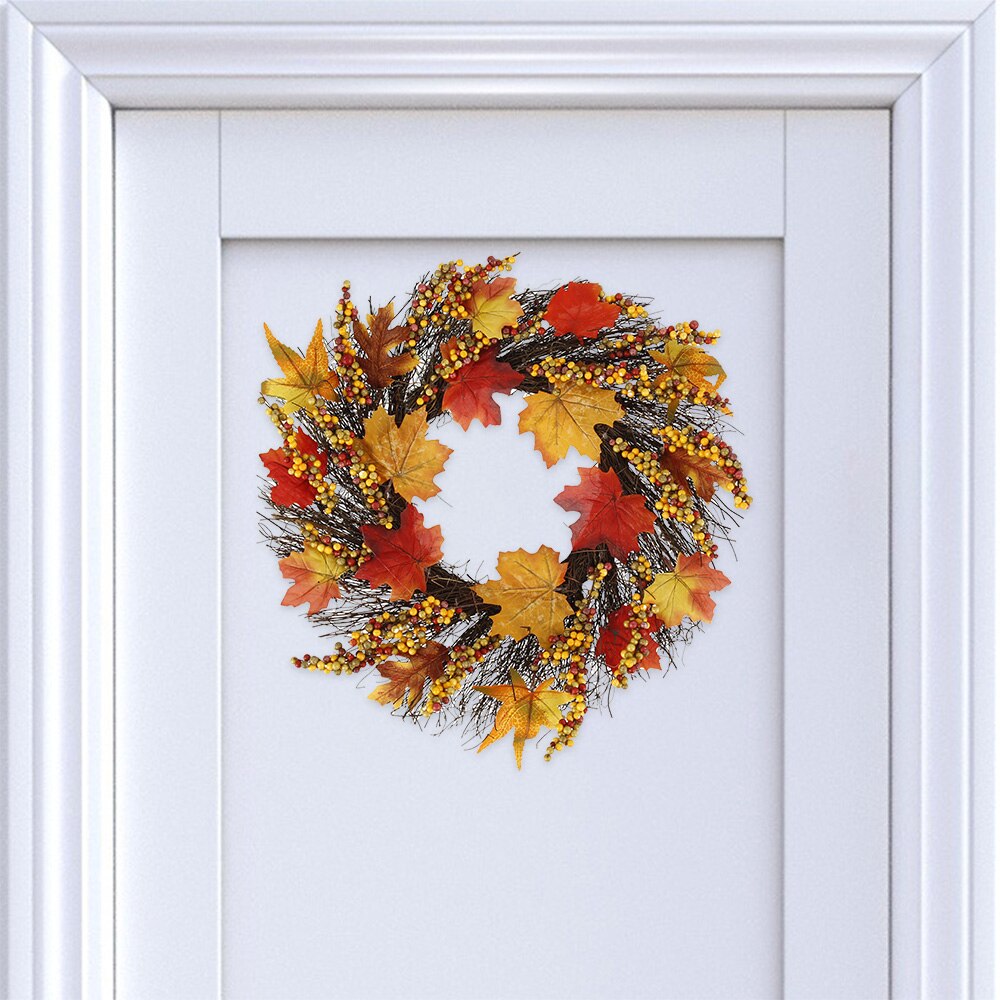 45cm Autumn Maple Leaves Leaf & Pumpkin Wreath Door Wreath Artificial Pumpkin Berries Pine Cone Maple Manmade Garland