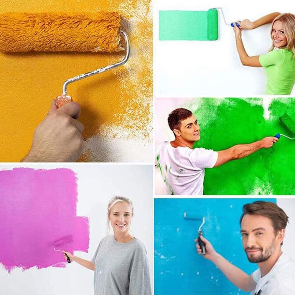 9" Medium Pile Roller Wall Paint Runner Kit Emulsion Sleeves Frame Handle Painting Brush with Roller Tray for Home Decoration
