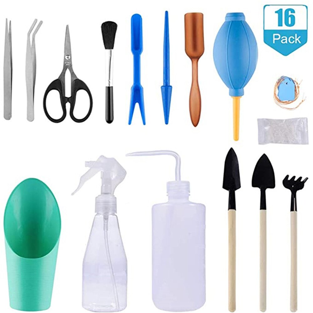 Succulent Plants Tools Mini Garden Hand Tools Set Transplanting Tools Miniature Planting Gardening Tool Set For Indoor Miniature: C 16Pcs
