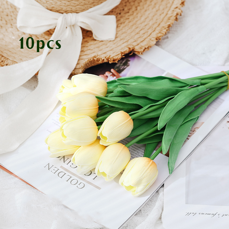 10 stk kunstig tulipanbukett hjem hagedekorasjon bukett bryllup brudebukett festlig fest håndverk vase plantedekorasjoner: Grønn