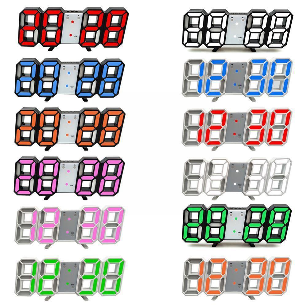 3D LED Digital Clock Glowing Night Mode Brightness Adjustable Electronic Table Clock 24/12 Hour Display Alarm Clock Wall Hanging