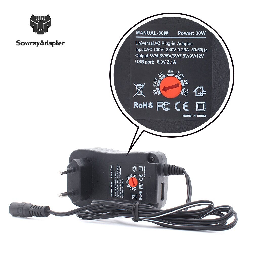30W 3V 4.5V 5V 6V 7.5V 9V 12V Ac Dc Verstelbare Power adapter Universele Lader Supply Voor Led Light Strip