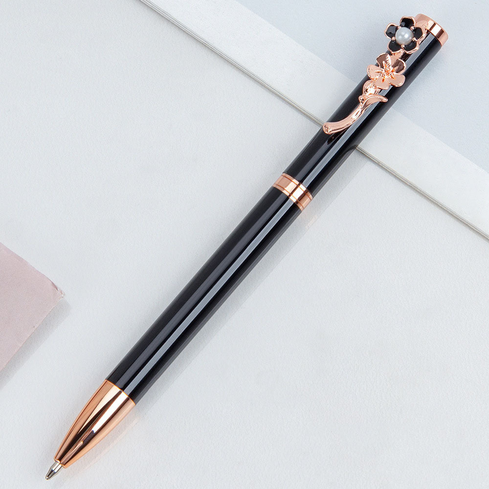 1 Piece Pearl Flower Metal Ballpoint Pen Stationery: Red