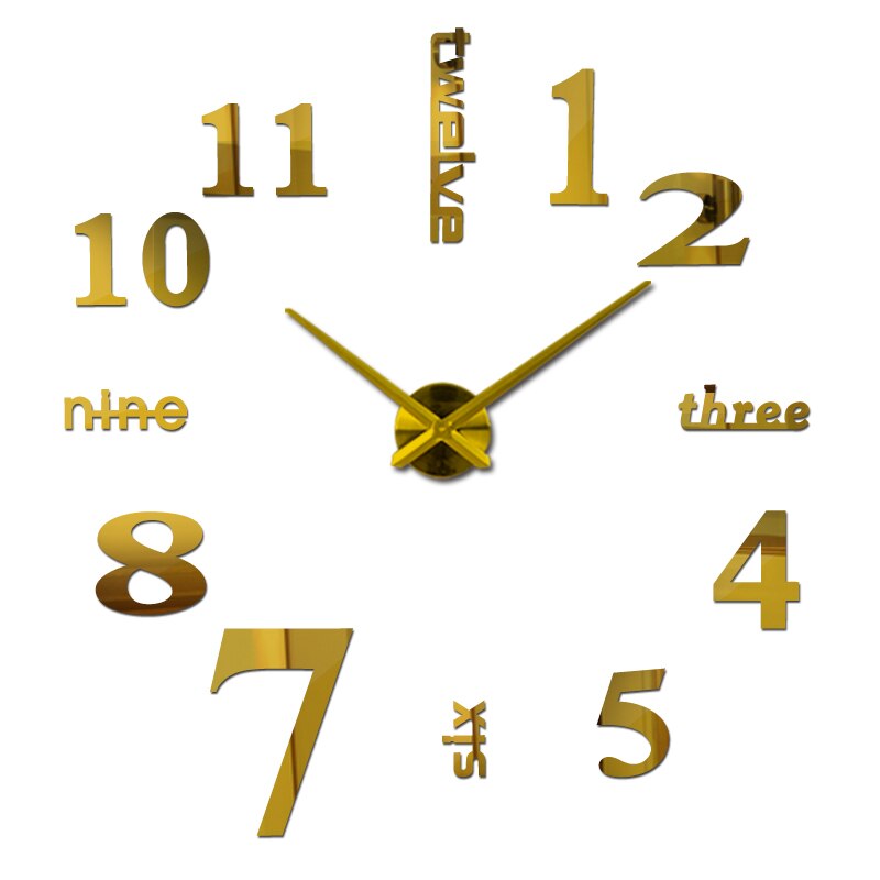 Neue wanduhr uhren reloj de gekürzt uhr 3d diy Acryl spiegel Aufkleber Quarz Moderne Heimat Dekoration freies: Gold / 47Zoll