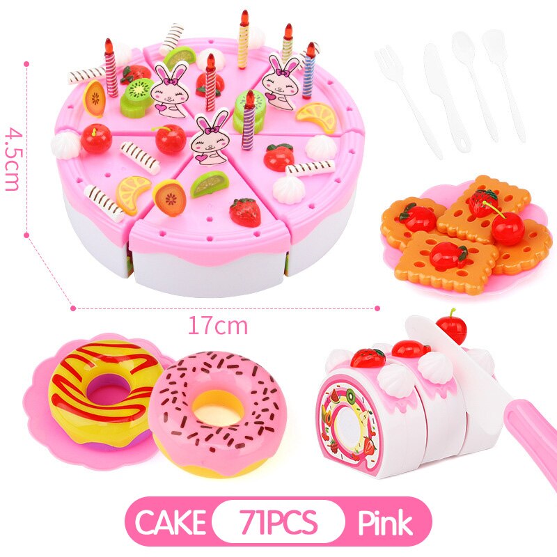 39-103Pcs Kids Cartoon Cake Pretend Play Kitchen Toys Fruit Cake Cutting Birthday Cake Sets Play House Toy for Children Girls: TC0081 QC-0051 PINK