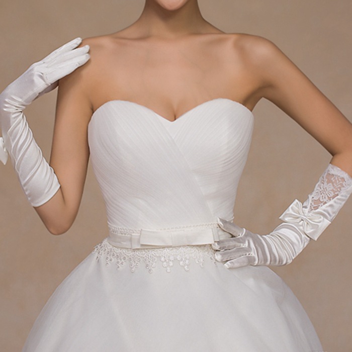 Long Satin Gloves For Wedding Lace Appliques Wedding Gloves For Bride Princess Gloves For Wending Accesories Bride