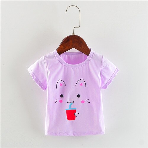Baby Meisje Zomer t shirts Katoen Cartoon Baby Meisje Tops Sport Kleding voor Kinderen Meisje Korte Mouw t-shirt Kleding voor 0to2Years: Lavendel / 18m