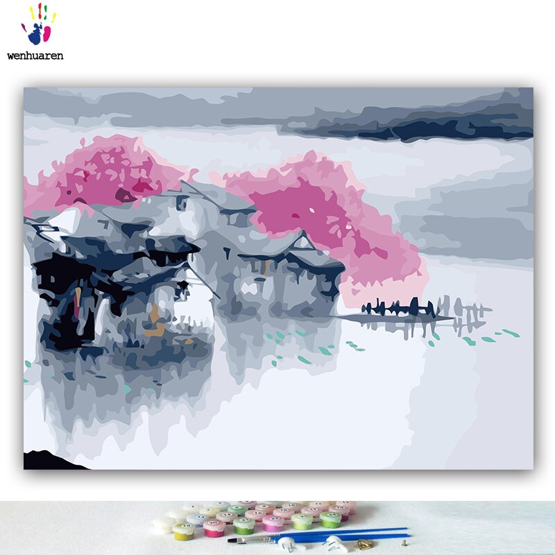 Bricolage colorations photos par numéros avec des couleurs Jiangnan eau ville style chinois image dessin peinture par numéros encadré maison: 5530 / 50x60 no frame