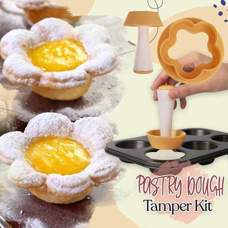 Plastic Pastry Tamper Tart Shell Molds Tart Cutter Flower Round Dough Cookie Cutter Set Cupcake Muffin Mold Cooking Tools