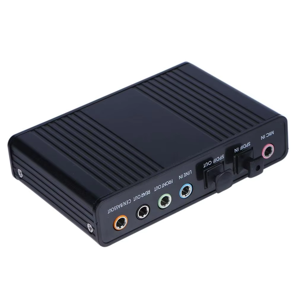 Placa de som externa usb de passagem óptica externa de áudio 5.1 de 6 canais para notebook compatível com win98se/me/2000/xp/7: Preto