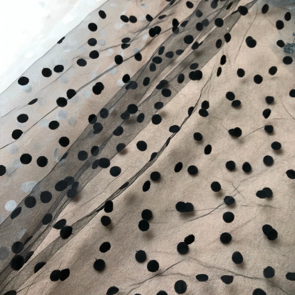 Retro-stijl zwarte stippenprint tule kantstof afrikaanse sluier zachte mesh tule net voor trouwjurk/tutu blouse